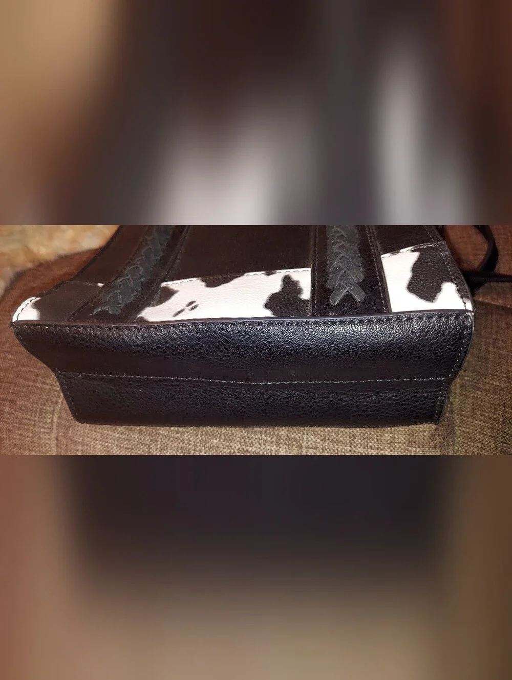 Wrangler Black and White Vegan Cowhide Mini Satchel